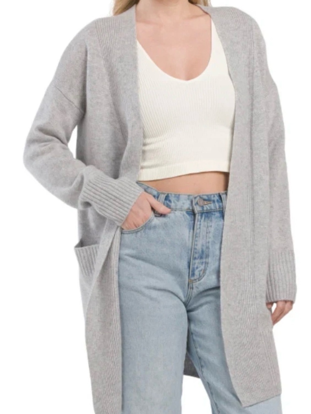 Naked Cashmere Women’s Open-Front Knit Cardigan long Sweater - Light Blue Sz Sm